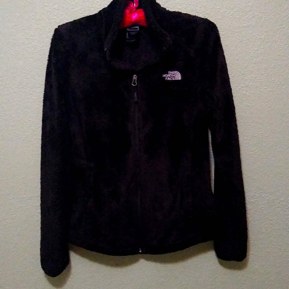 the north face black fuzzy zip up jacket size s